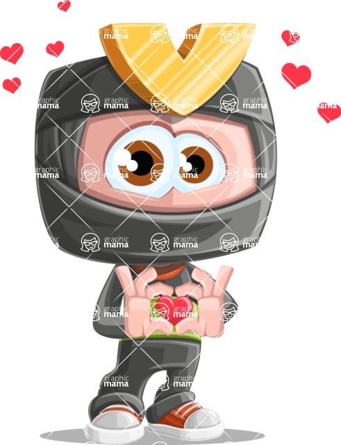 Cute Ninja Cartoon Vector Character AKA Arata - Inloved Ninja Cartoon Character Valentine's Day